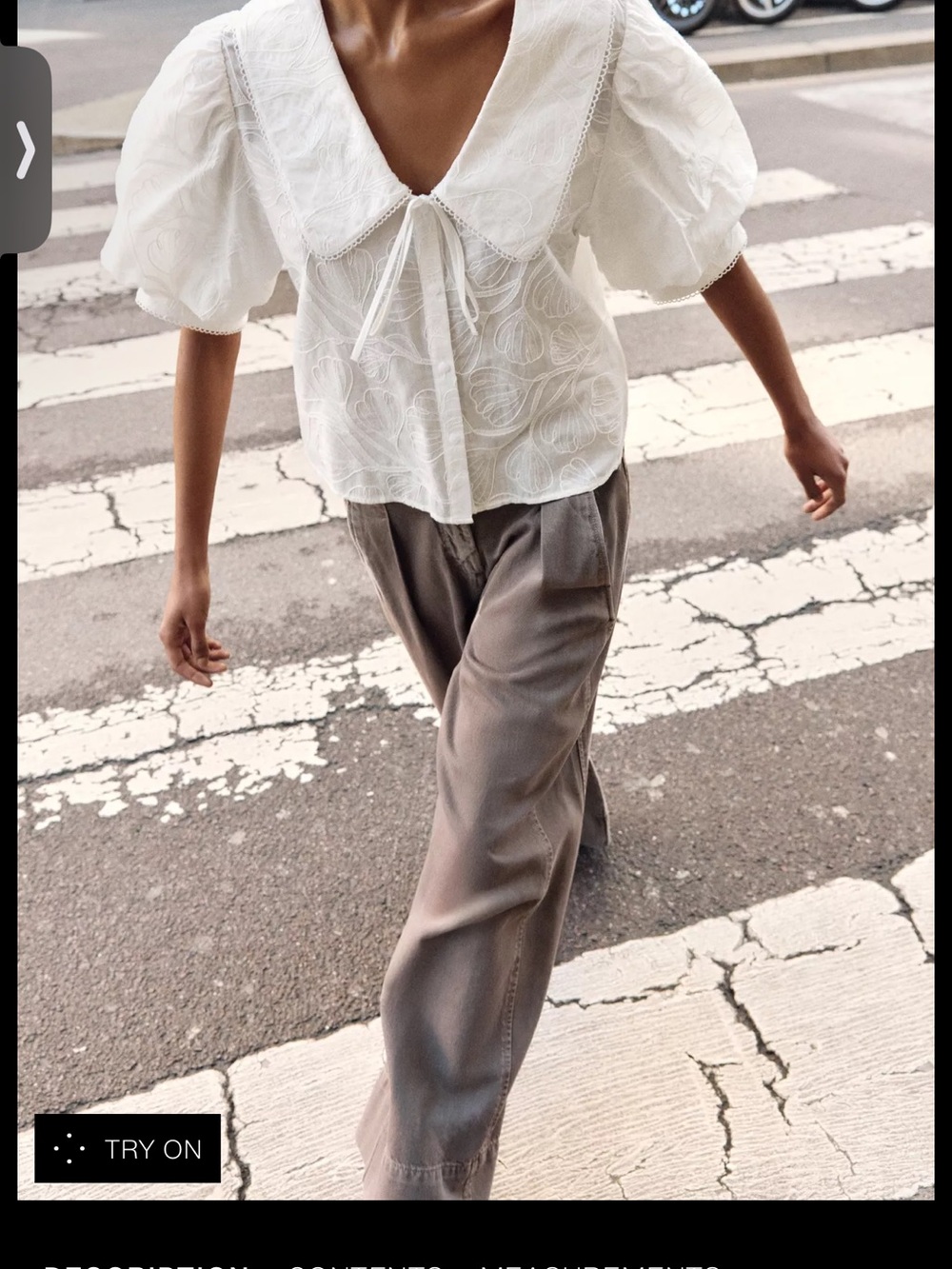 Zara White Embroidered Tie-Neck Cotton Blouse